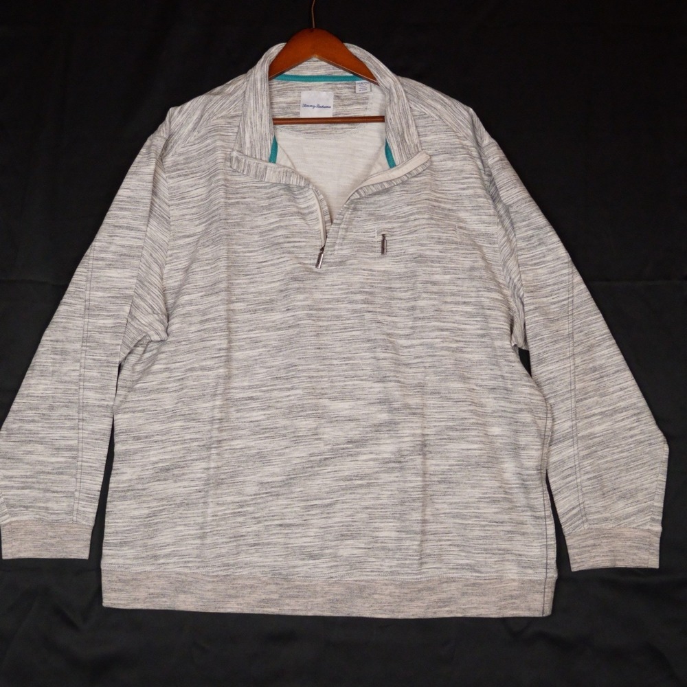 Tommy Bahama Quarter Zip Pullover Mens 2XLB Grey Space Dye Cotton‎ Blend